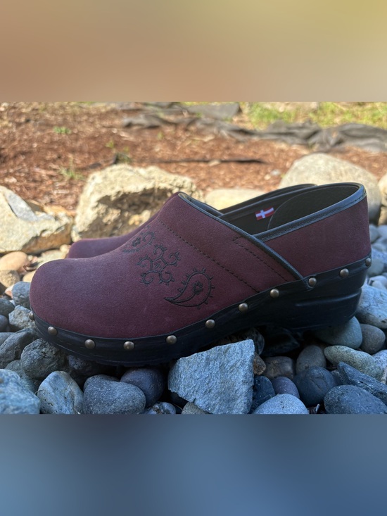 Sanita Shoes - Sanita Burgundy Suede Studded Clogs 38